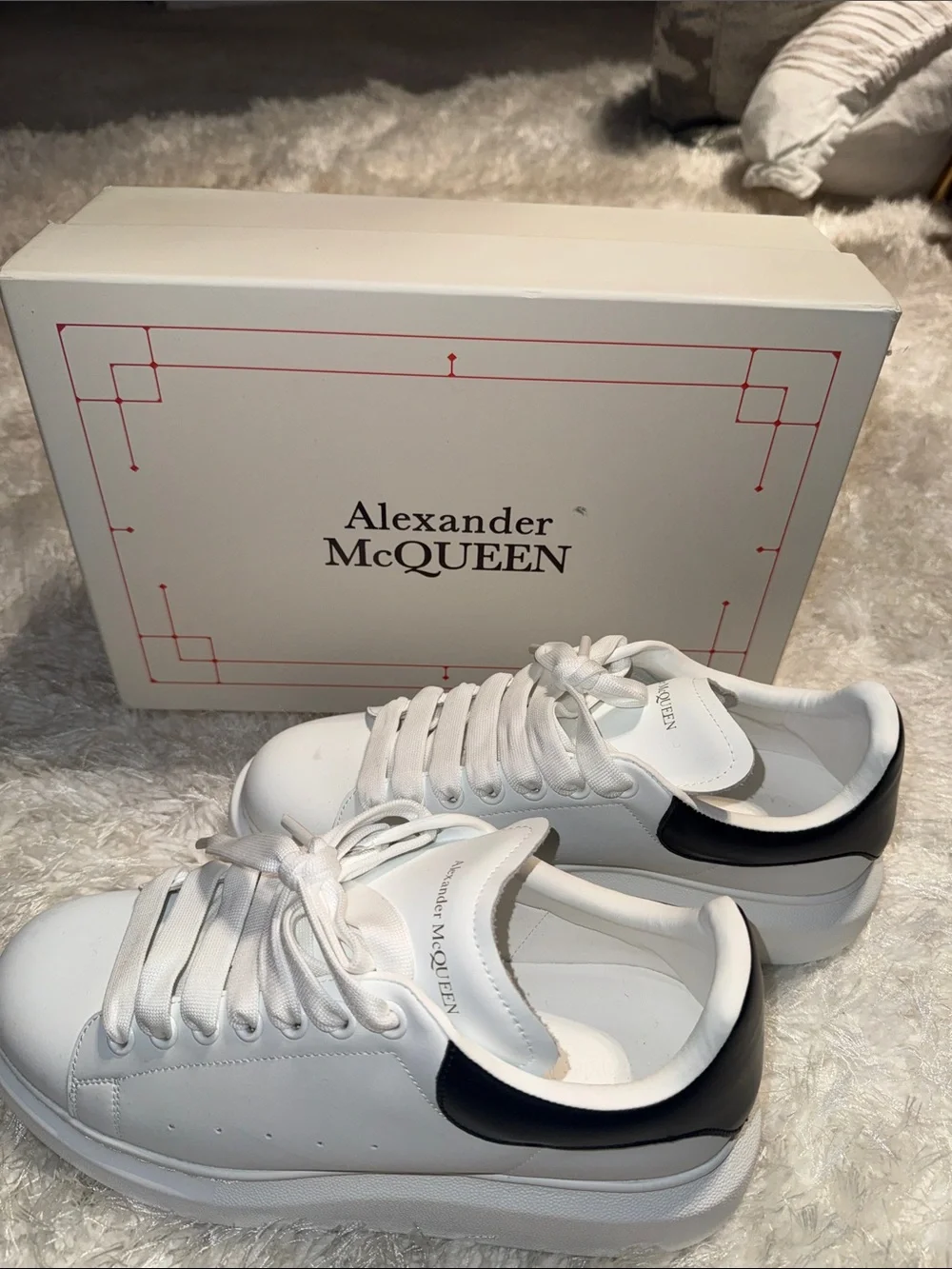Alexander McQueen White Leather Sneakers with Black Heel Panel